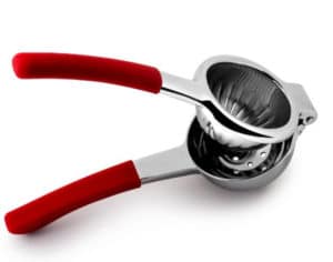 A red lemon/lime squeezer.