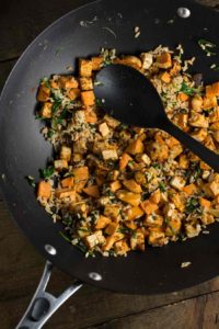 Tofu Sweet Potato Bowl with Sweet Tahini Sauce | via veggiechick.com #vegan