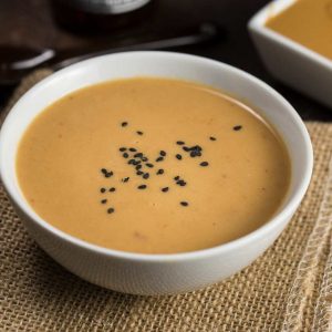 miso peanut sauce in a white bowl