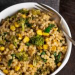 Roasted Corn Israeli Couscous in a white bowl