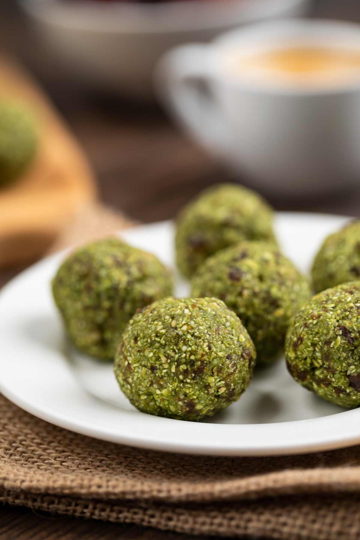 5 Ingredient Green Tea Energy Balls on a white plate